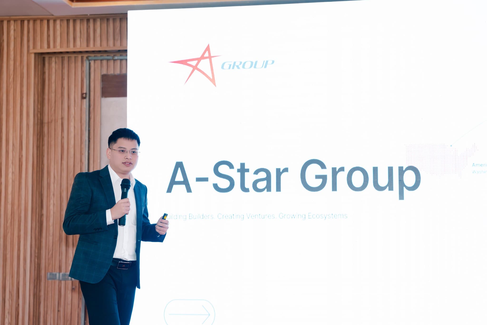 CEO Thang Nguyen giving speech about the history of A-Star Group