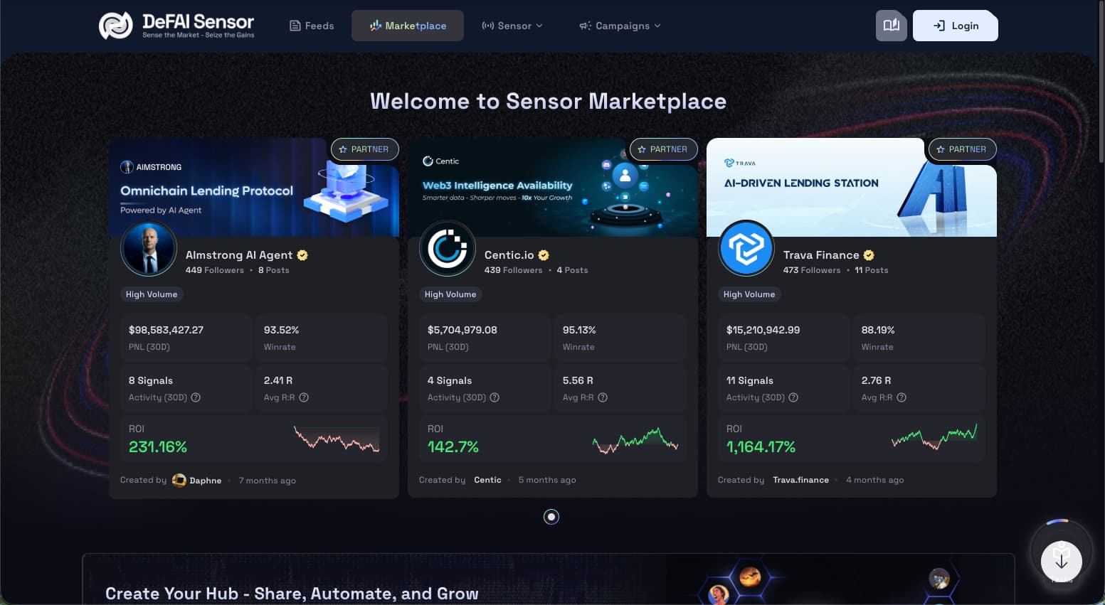 DeFAI Sensor Platform for Traders and Creators